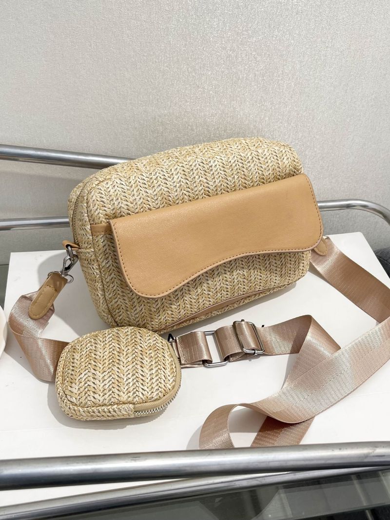 Pocket Front Straw Bag With Coin Purse Vacation