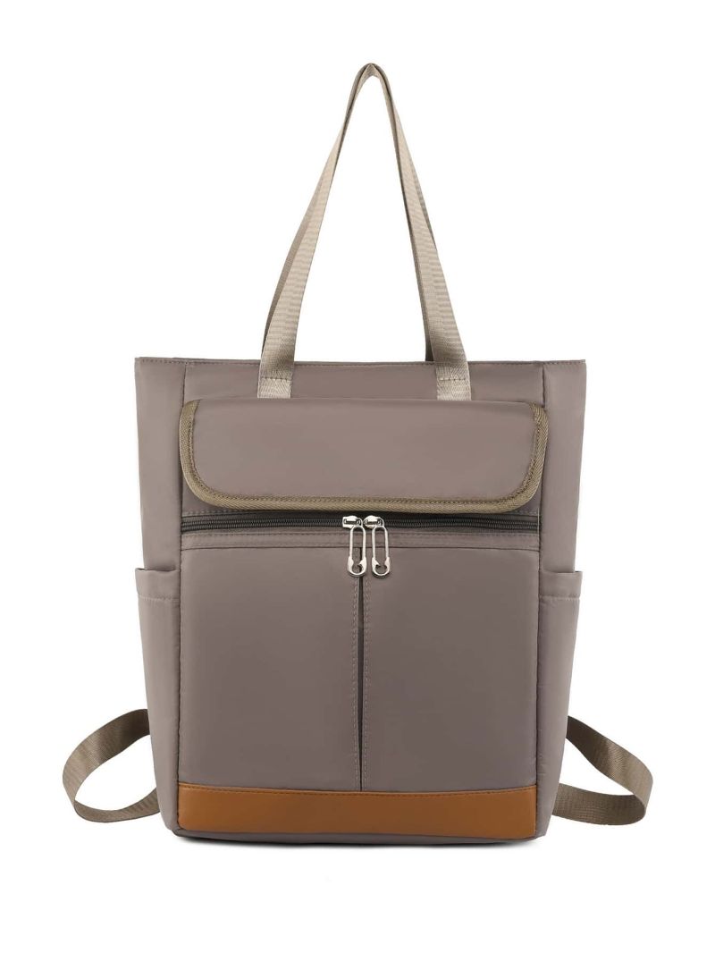 Two Tone Classic Backpack Gray Square Bag for School