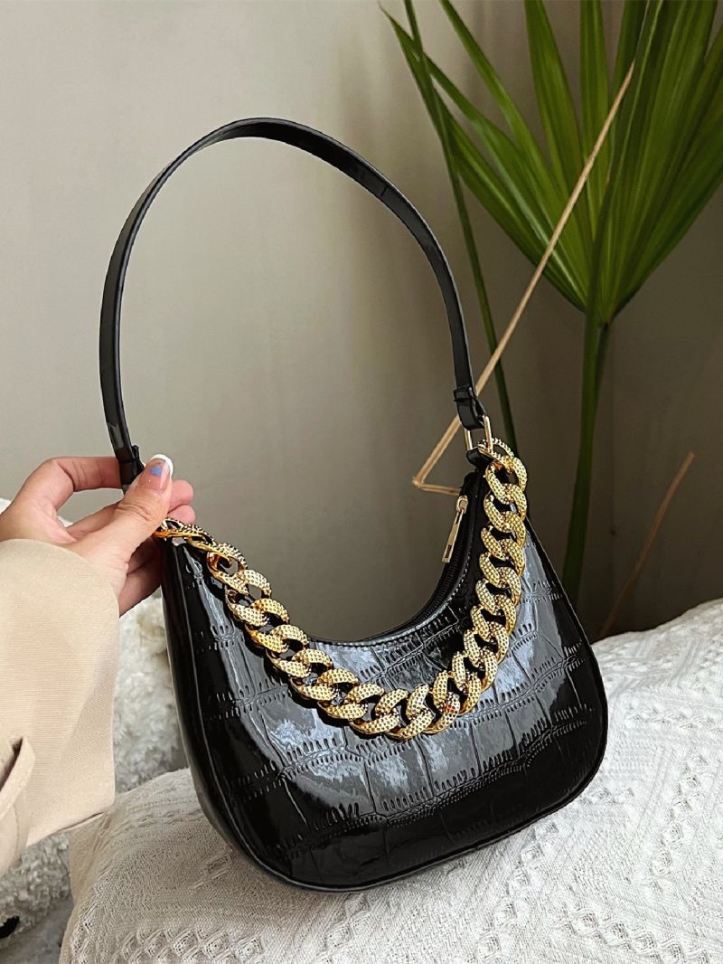 Chain Decor Hobo Bag Crocodile Embossed Shoulder Bag