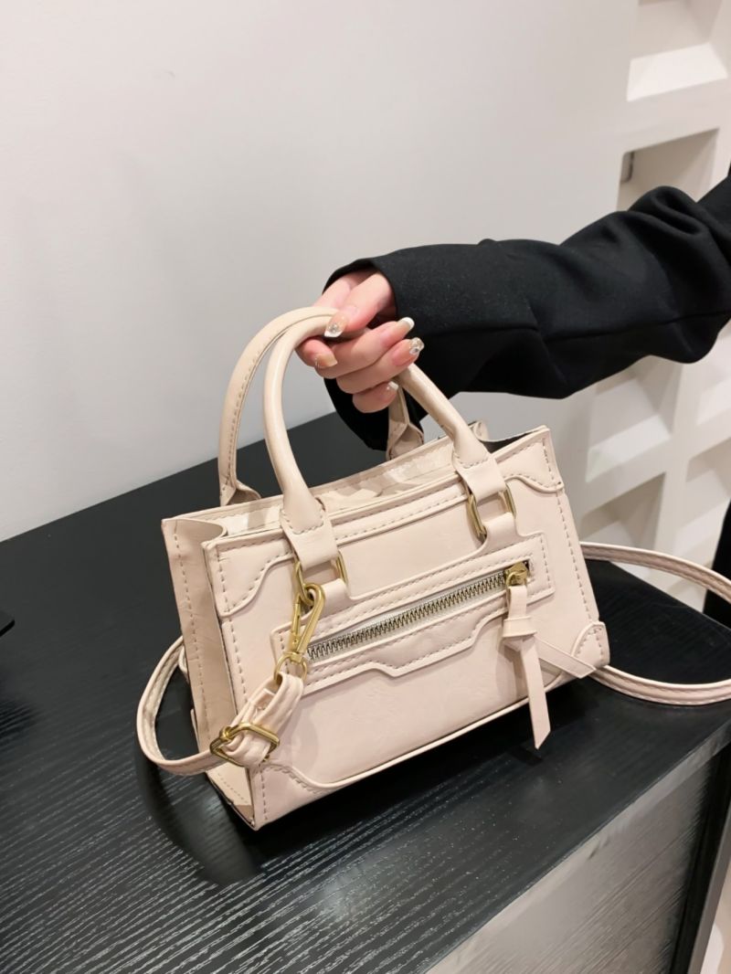 Mini Zipper Satchel Bag Double Handle Square Bag