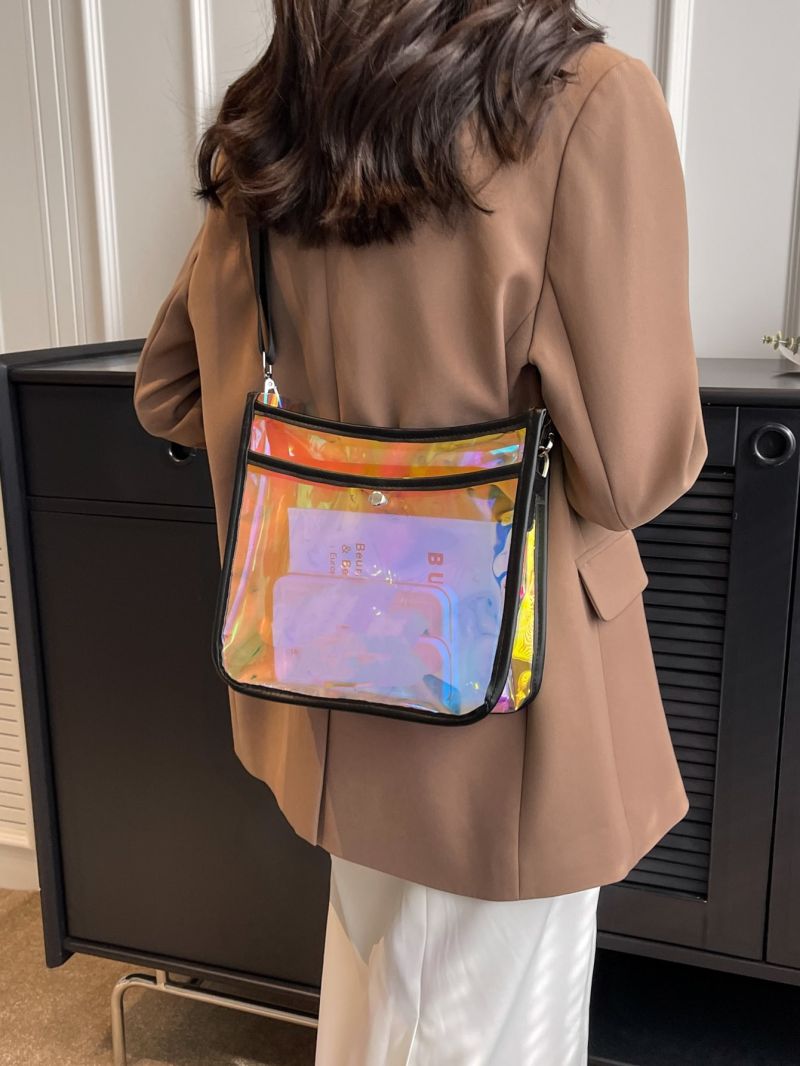 Colorblock Funky Crossbody Bag Holographic Square Bag, Clear Bag