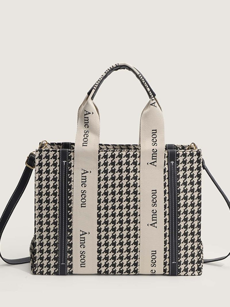 Letter Graphic Shoulder Tote Bag Black Square Bag