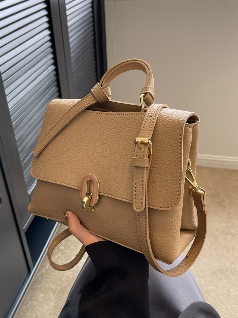 Metal Decor Flap Square Bag Brown Satchel Bag