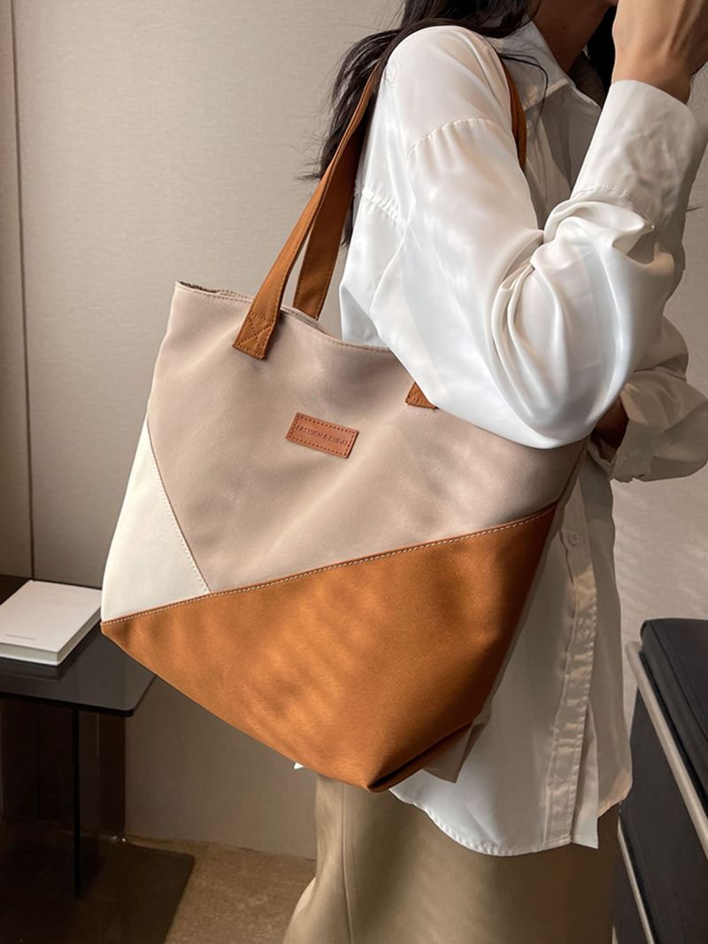 Colorblock Letter Patch Decor Shopper Bag