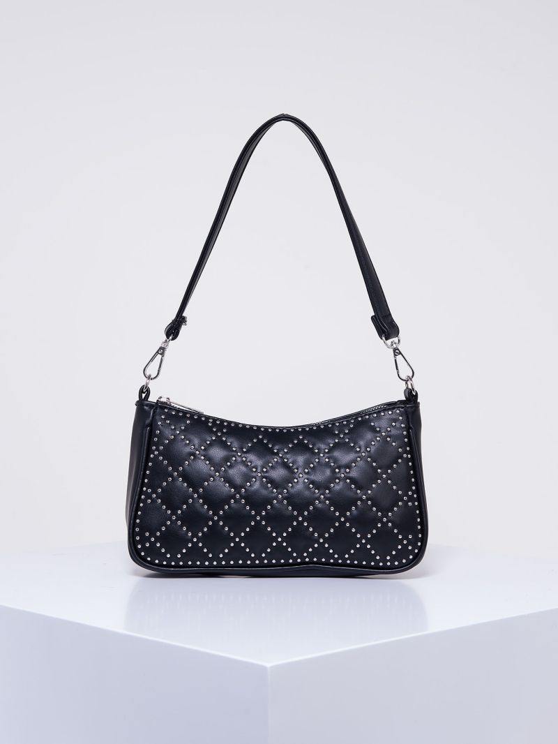 Studded Decor Quilted Baguette Bag