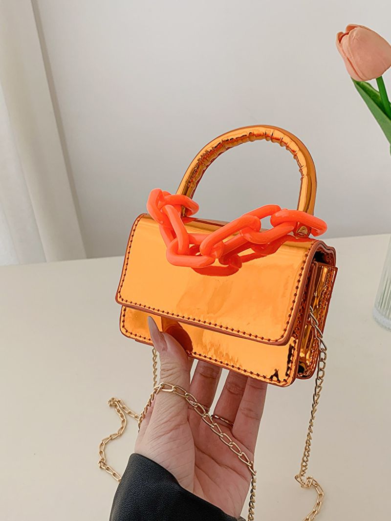 Mini Neon Orange Satchels Bag Chain Square Bag