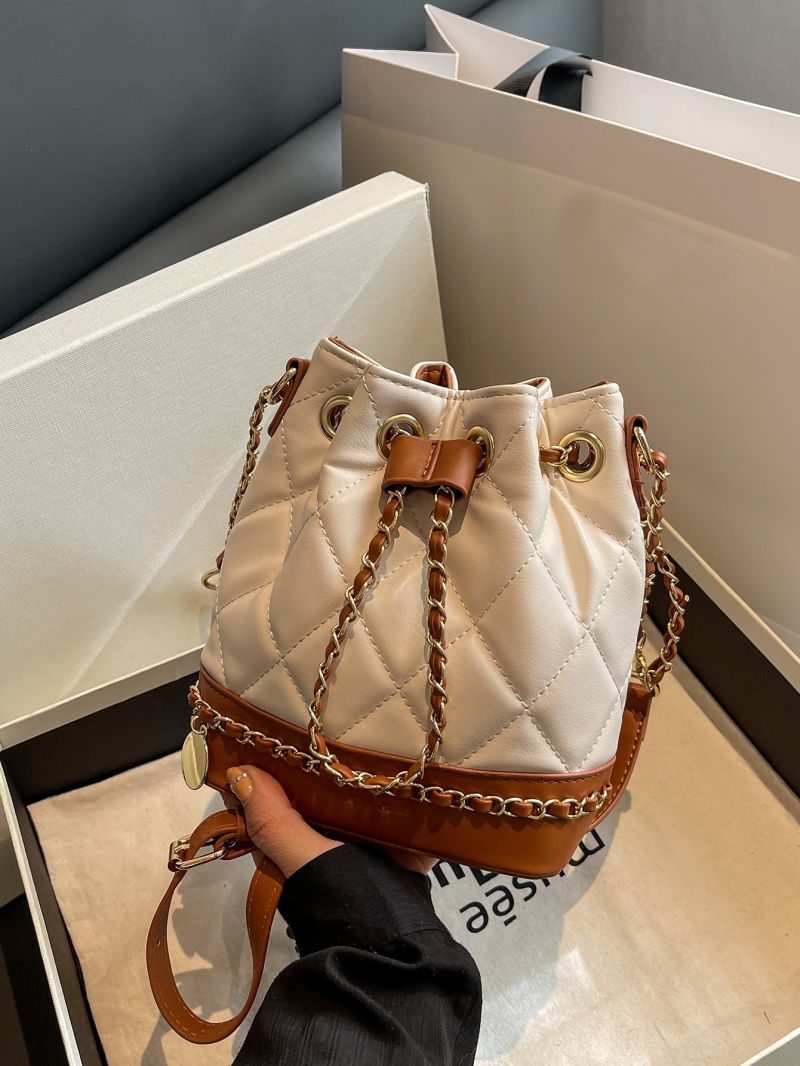 Mini Quilted Drawstring Design Chain Bucket Bag