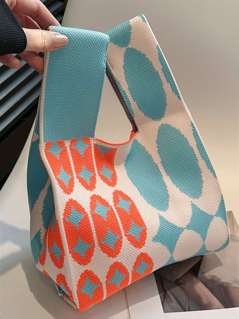 Mini Geometric Satchels Bag Colorblock Crochet Bag For Women