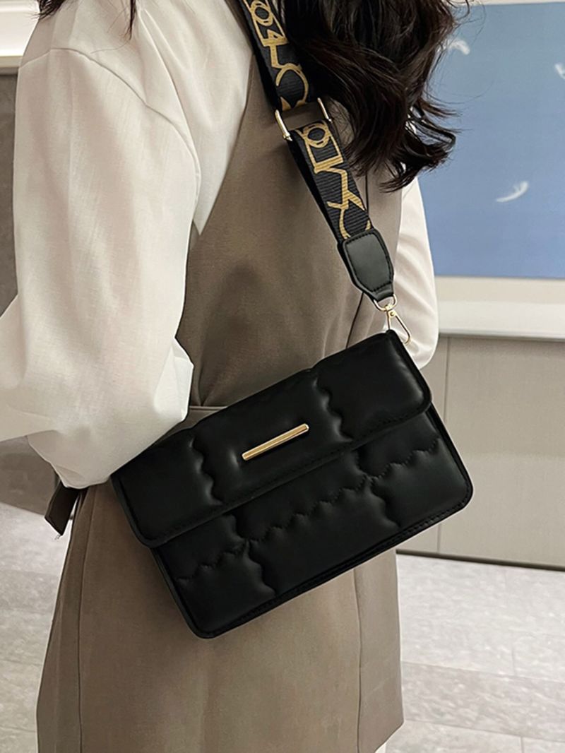Quilted Pattern Crossbody Metal Decor Flap Square Bag