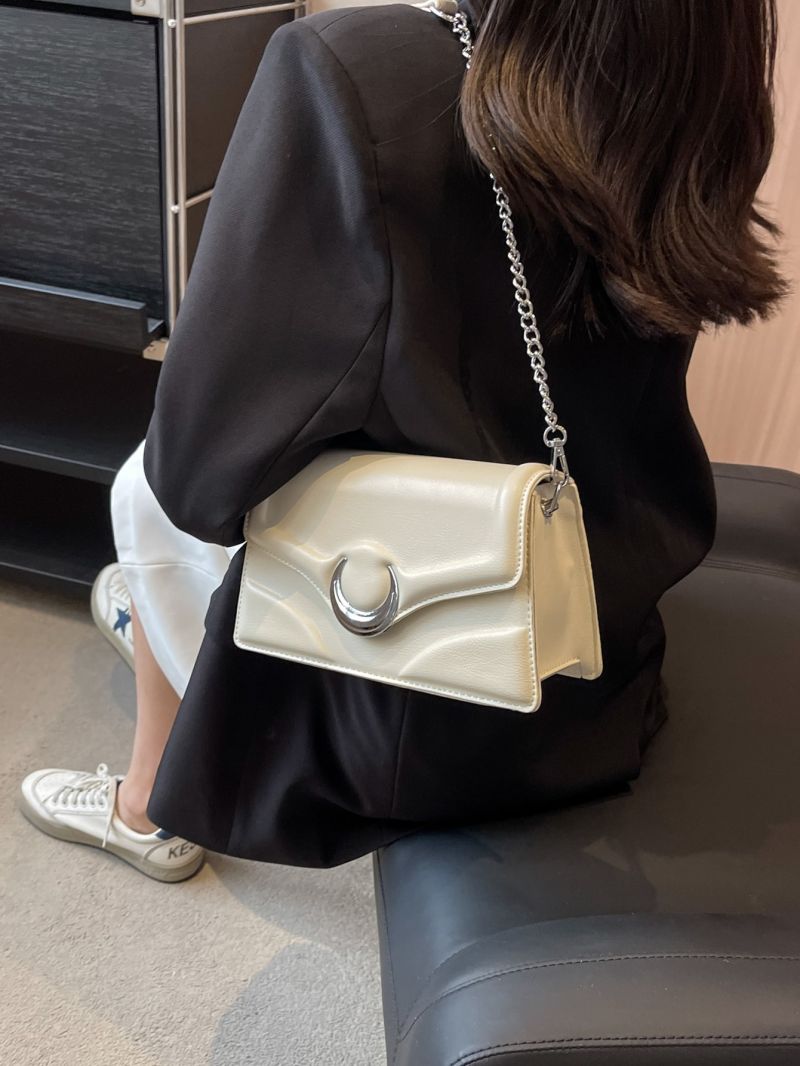 Fashionable Square Bag Metal Decor Flap Chain For Daily PU