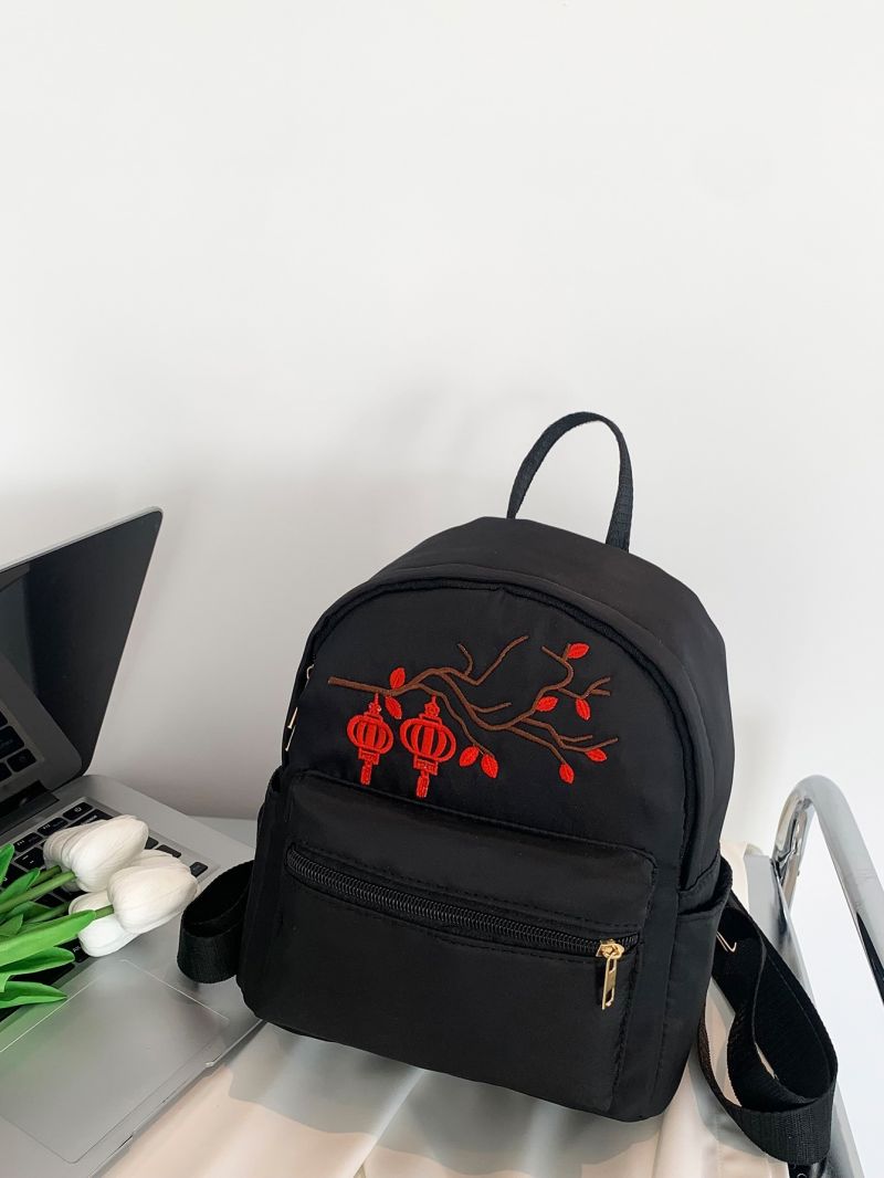 Medium Classic Backpack Lantern Pattern Embroidery Detail Pocket Front For Daily