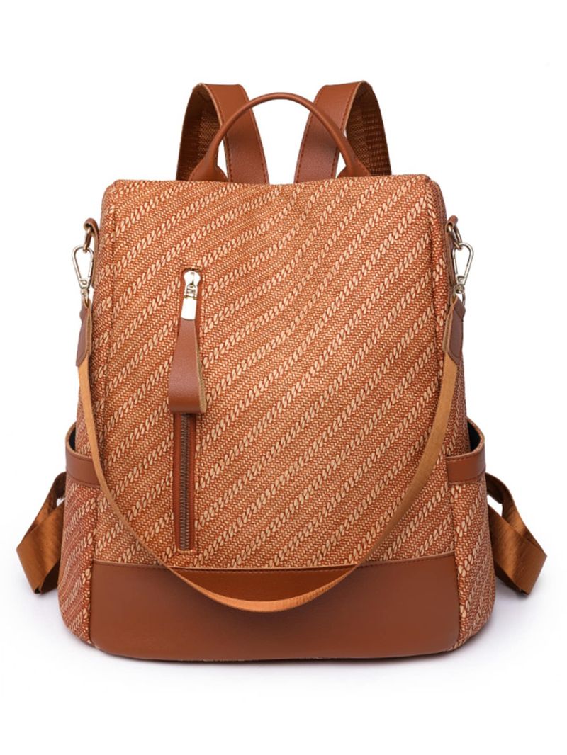 Striped Pattern Zipper Classic Backpack Pocket Side