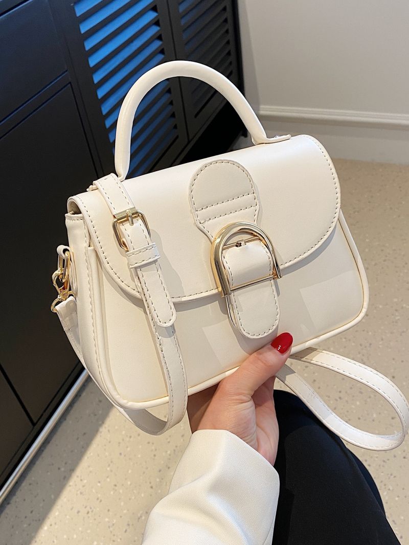 Small Square Bag White Buckle Decor Flap For Work