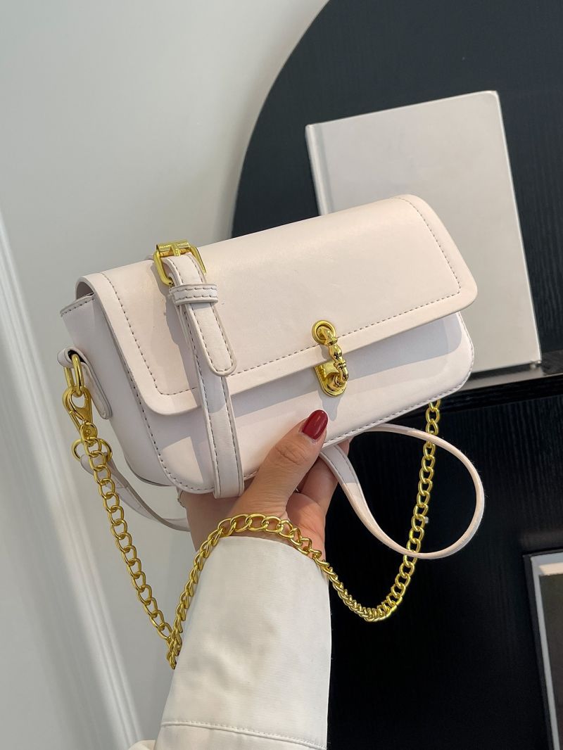 Small Baguette Bag Metal Decor Chain Strap