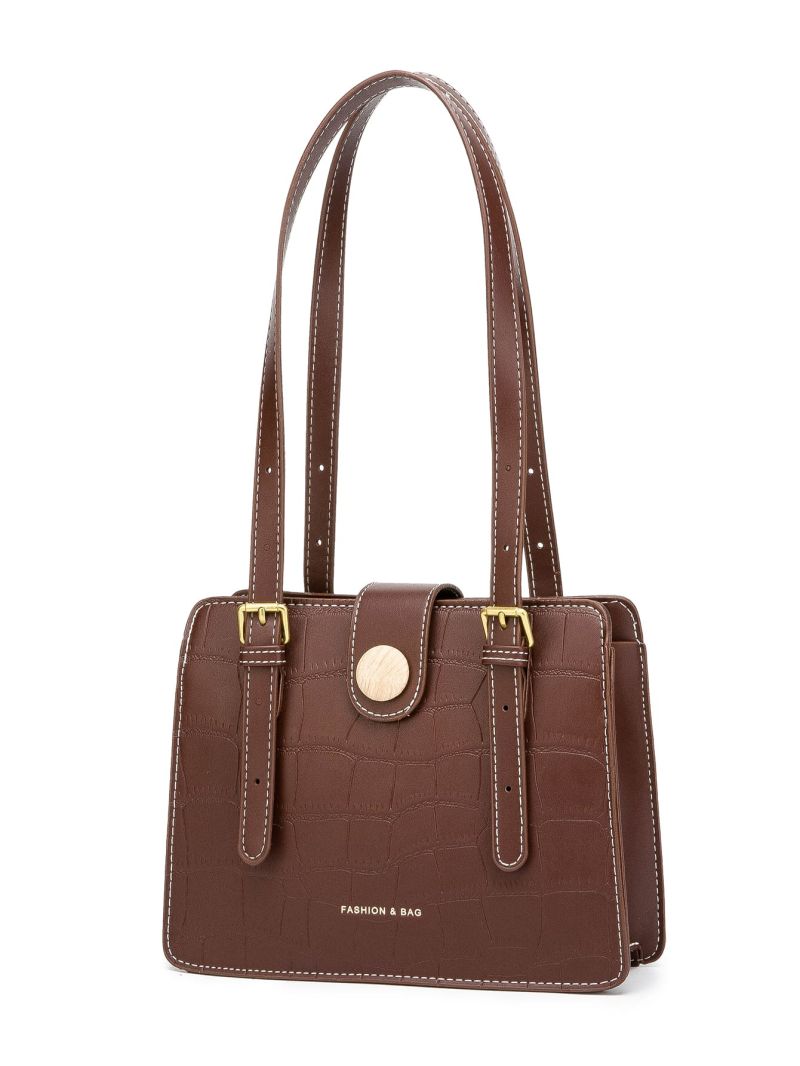 Crocodile Embossed Square Bag Snap Button Vintage For Work