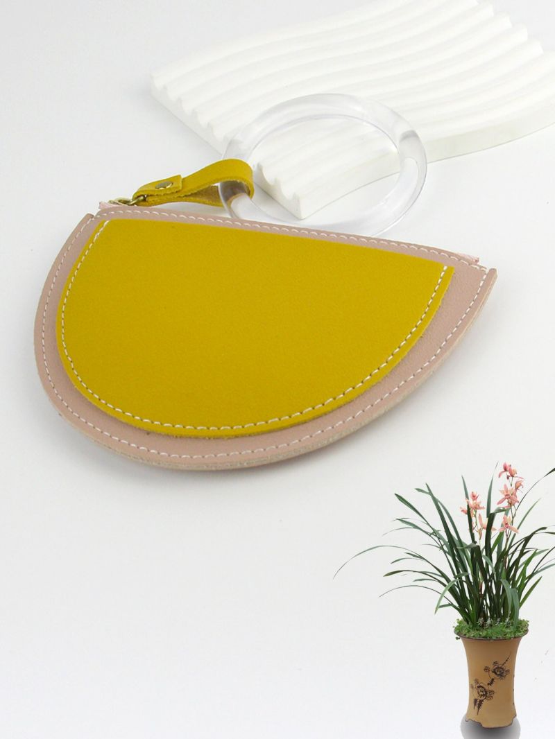 Two Tone Coin Purse With Circle Handle