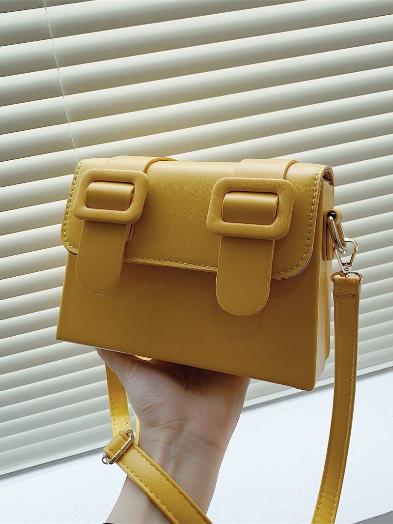 Buckle Decor Messenger Bag Mini White Flap For School