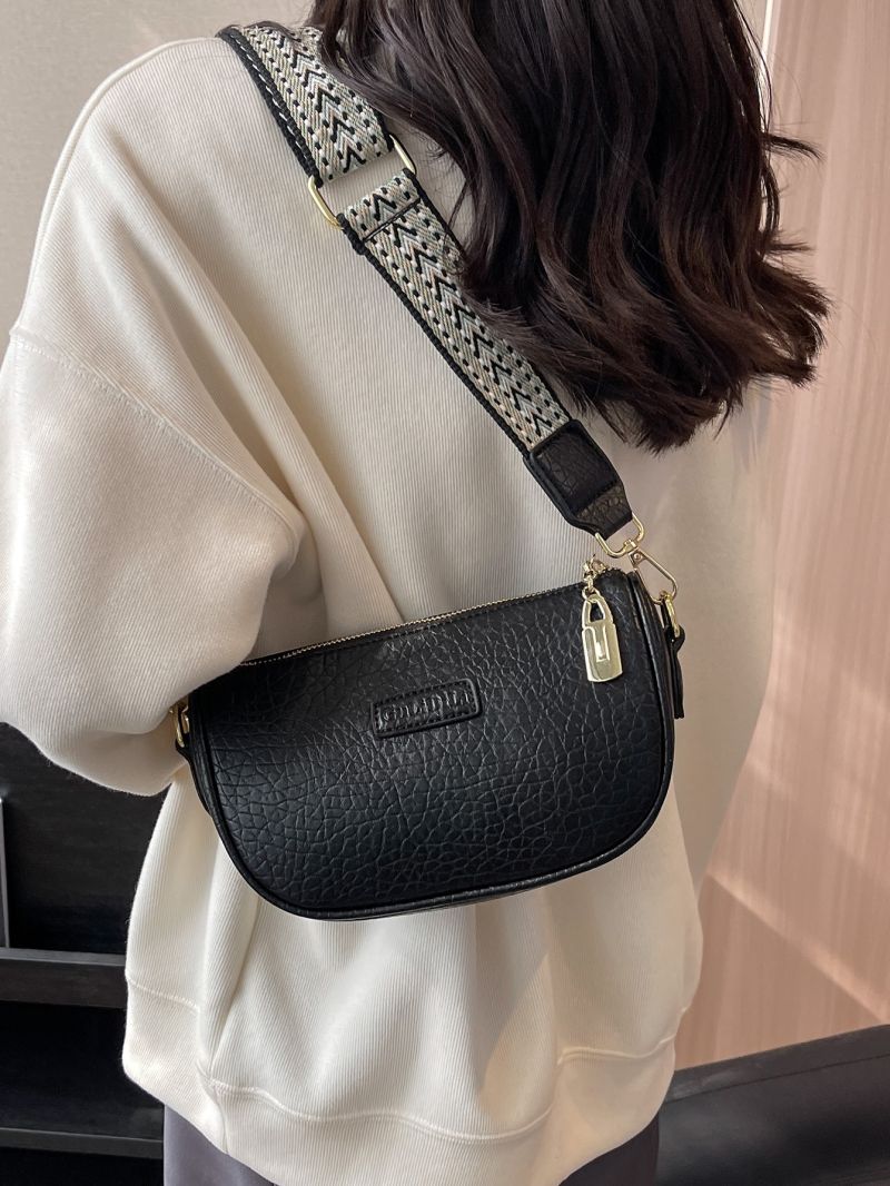 Letter Patch Decor Square Bag With Adjustable-strap