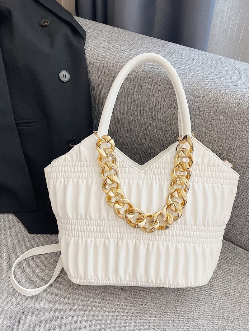 Fashionable Top Handle Bag Ruched Chain Decor PU For Daily Life