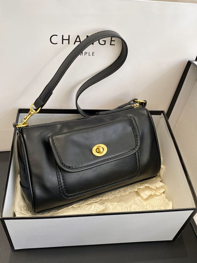 Litchi Embossed Square Bag Twist Lock For Daily Life PU