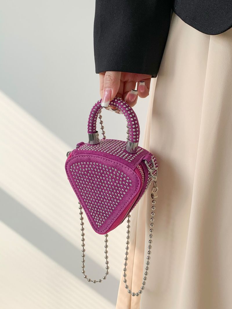 Mini Rhinestone Decor Novelty Bag Triangle Design PU For Party