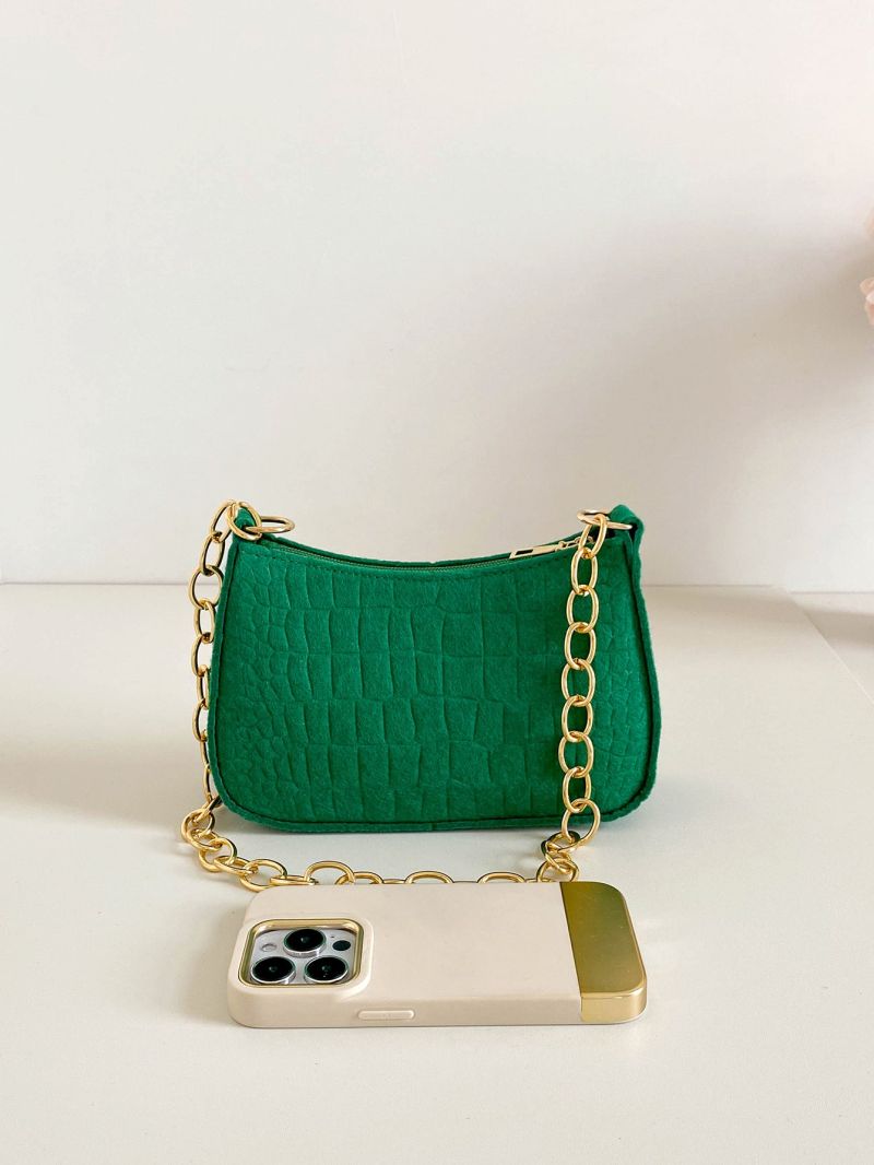 Green Hobo Bag Crocodile Embossed Fashion Style