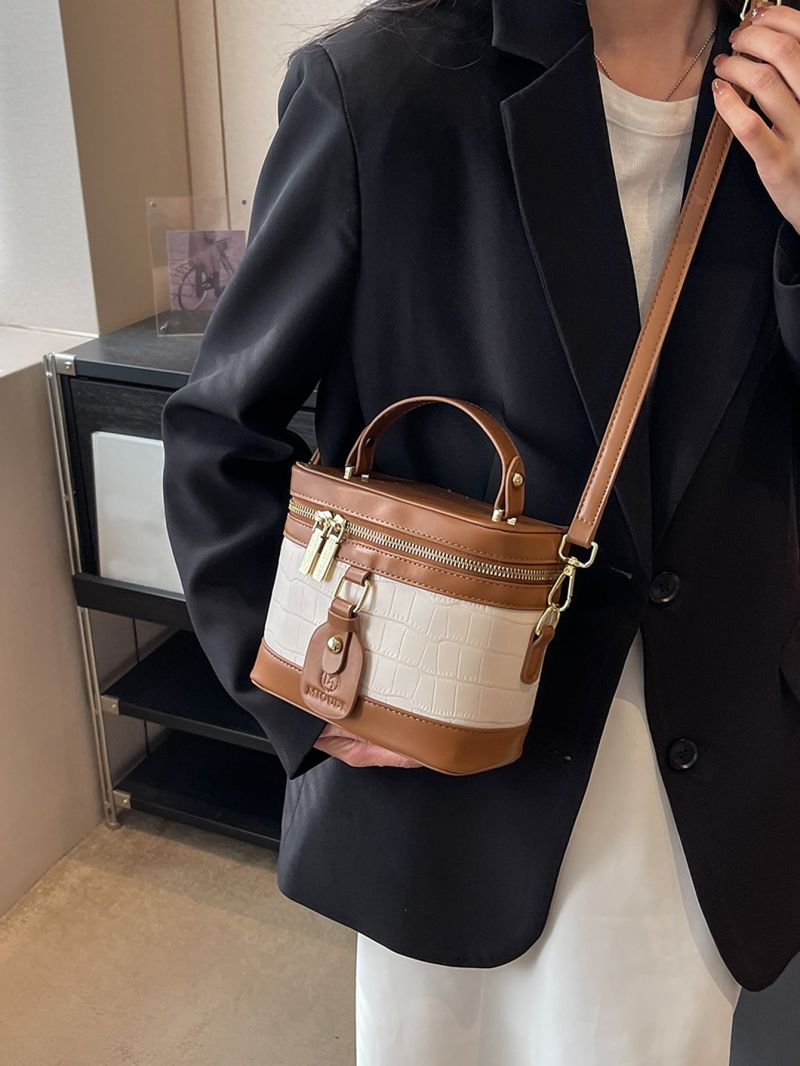 Mini Bucket Bag Crocodile Embossed Two Tone PU For Daily Life