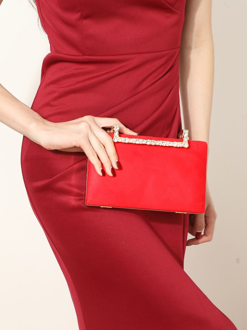 Mini Velvet & Rhinestone Decor Box Bag for Evening Party