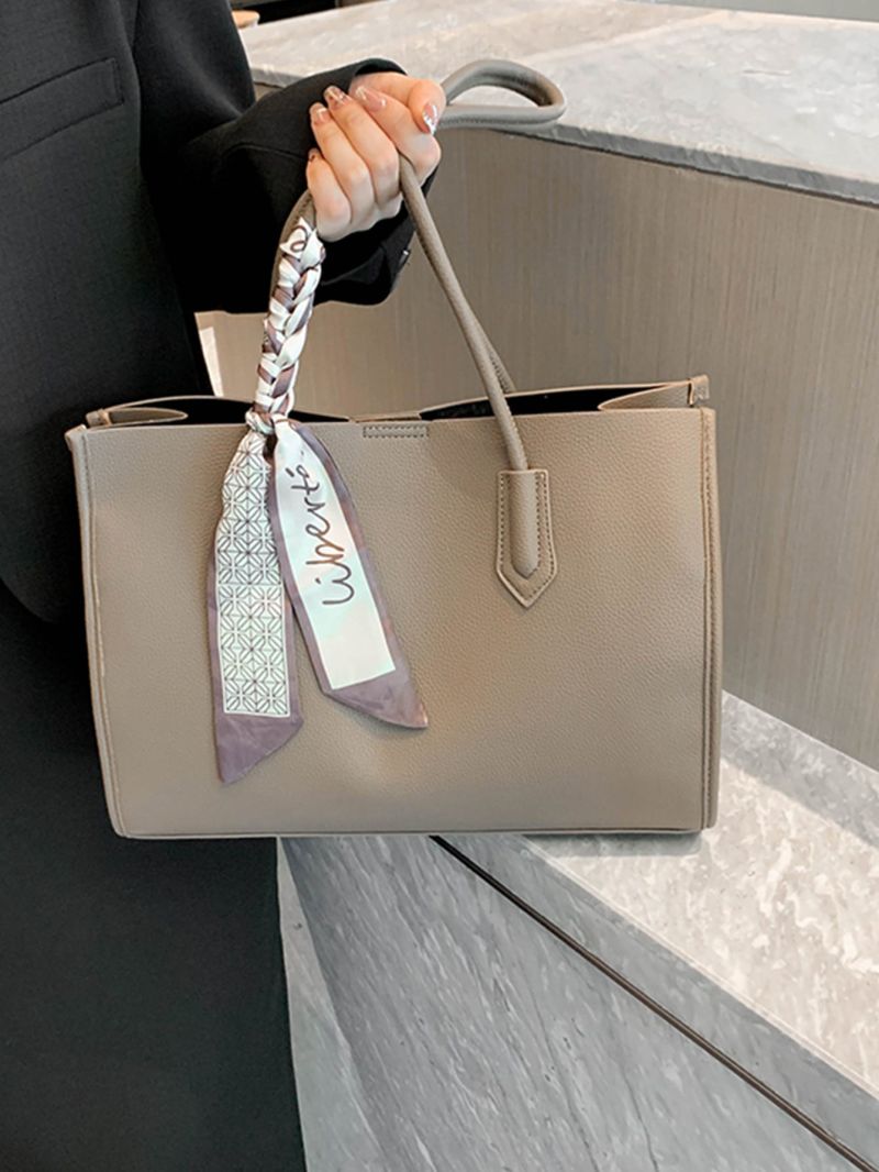 Medium Shoulder Tote Bag Litchi Embossed Twilly Scarf Decor For Work