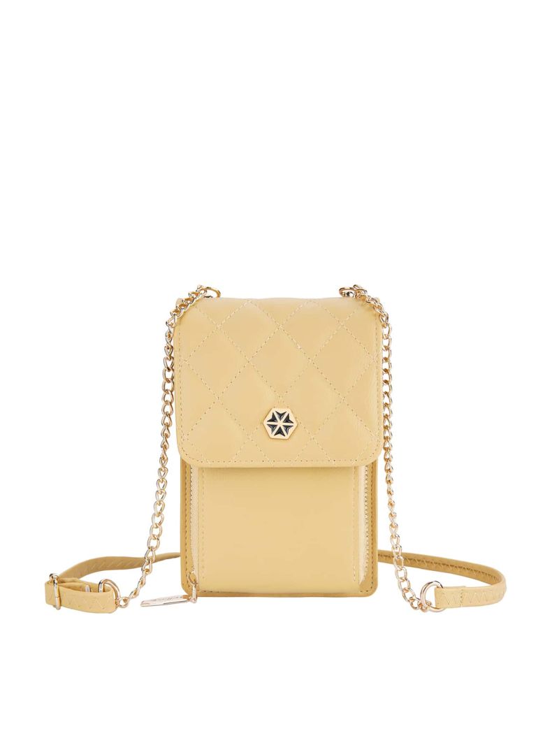 Quilted Phone Wallet Yellow Metal Decor Credit Card Holder For Daily