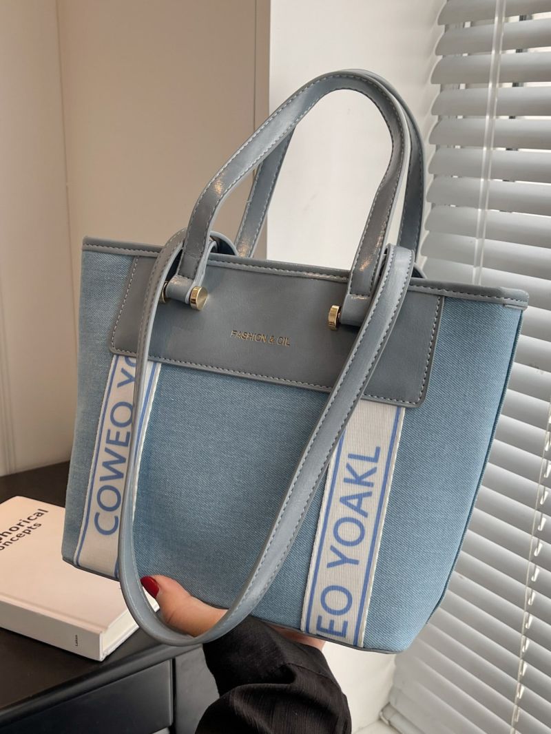 Letter Tape Decor Square Bag Polyester Color Block For Daily Life