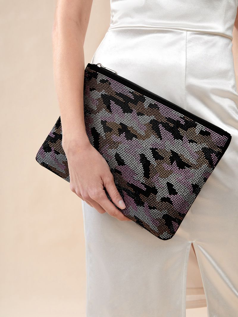 Random Graphic Rhinestone Decor Faux Suede Square Bag