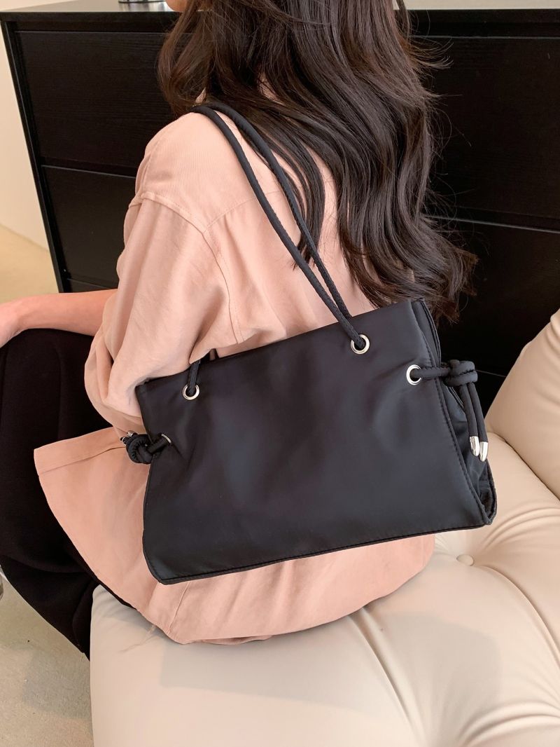 Minimalist Shoulder Tote Bag Small Nylon Black