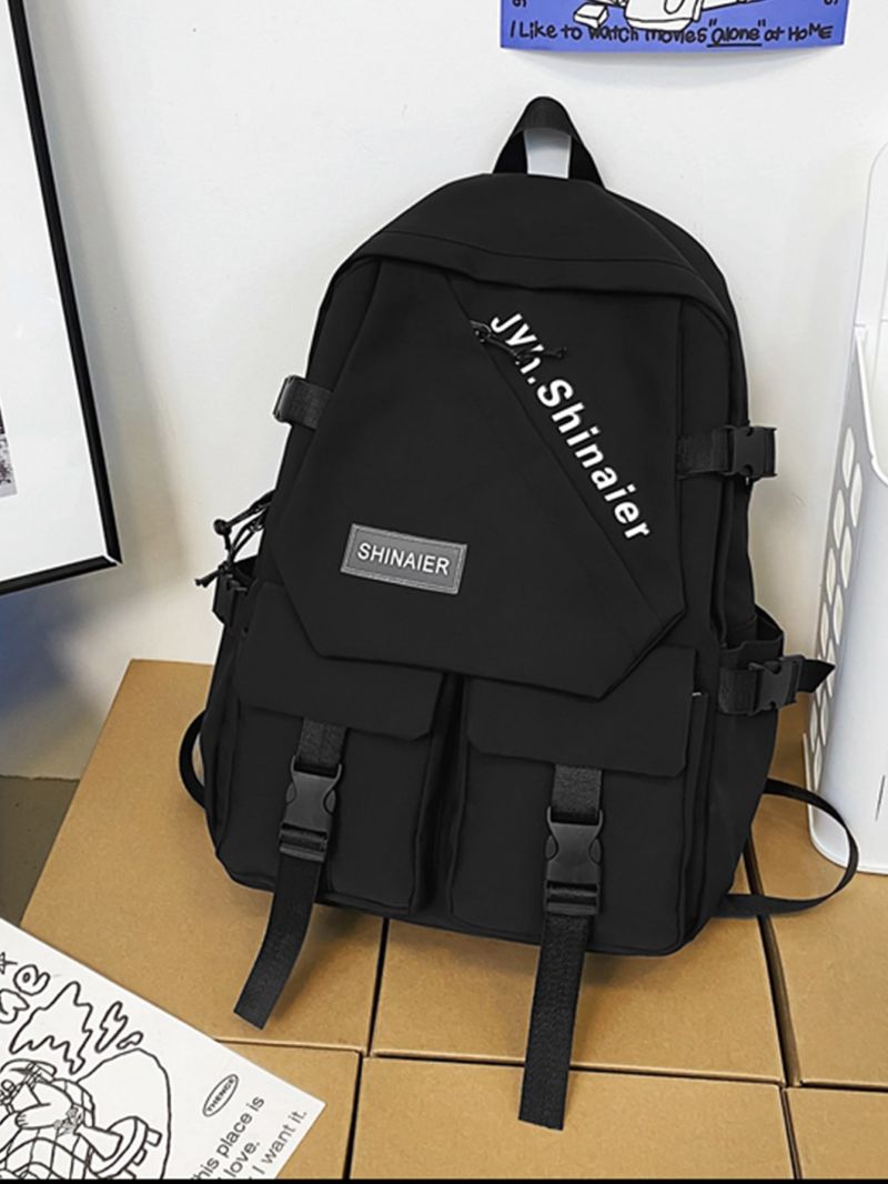 Letter Patch Decor Functional Backpack For School