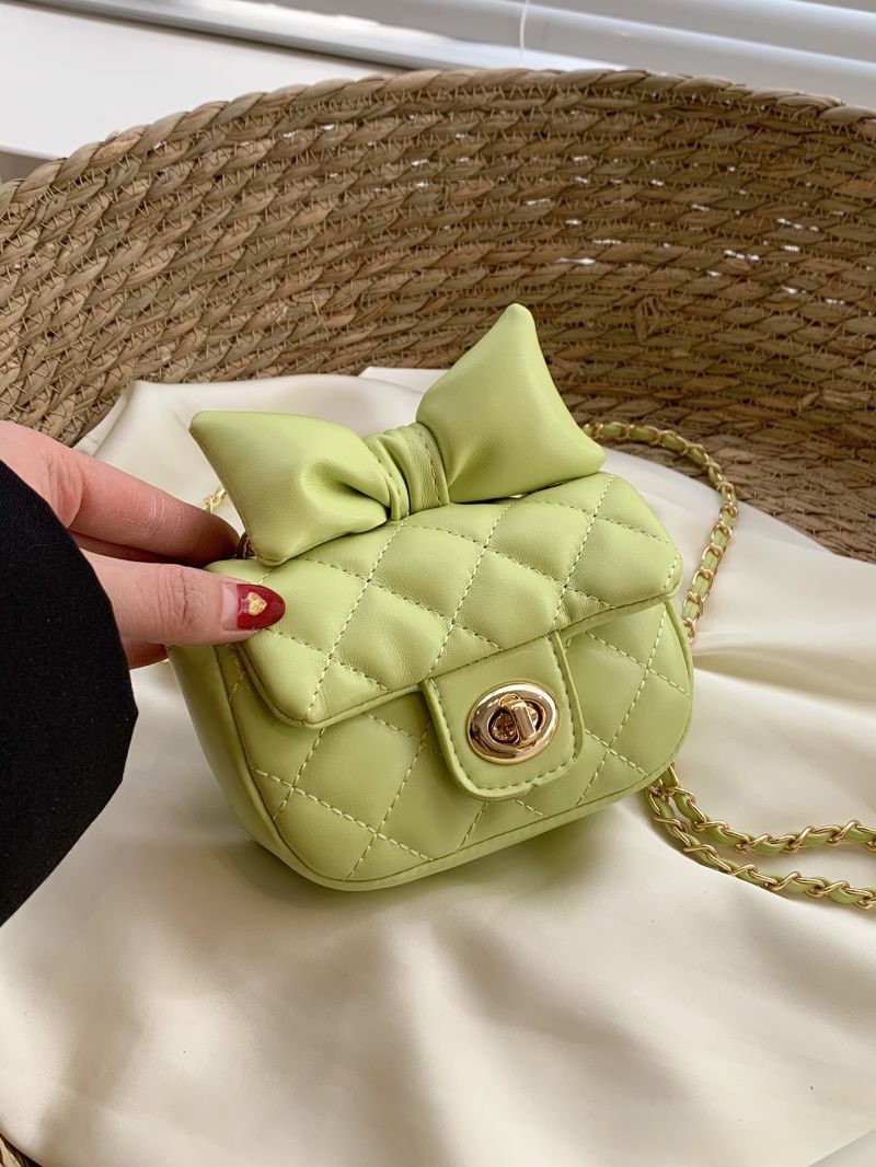 Quilted Square Bag Bow Decor Mini Twist Lock Green