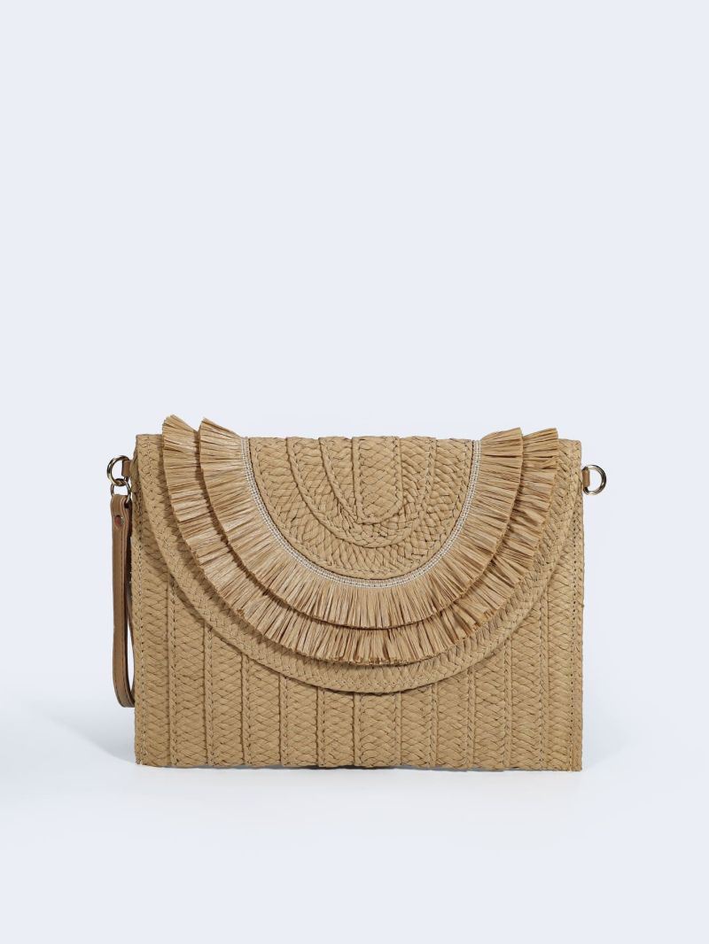 Minimalist Straw Bag Fringe Decor For Beach Vacation Travel