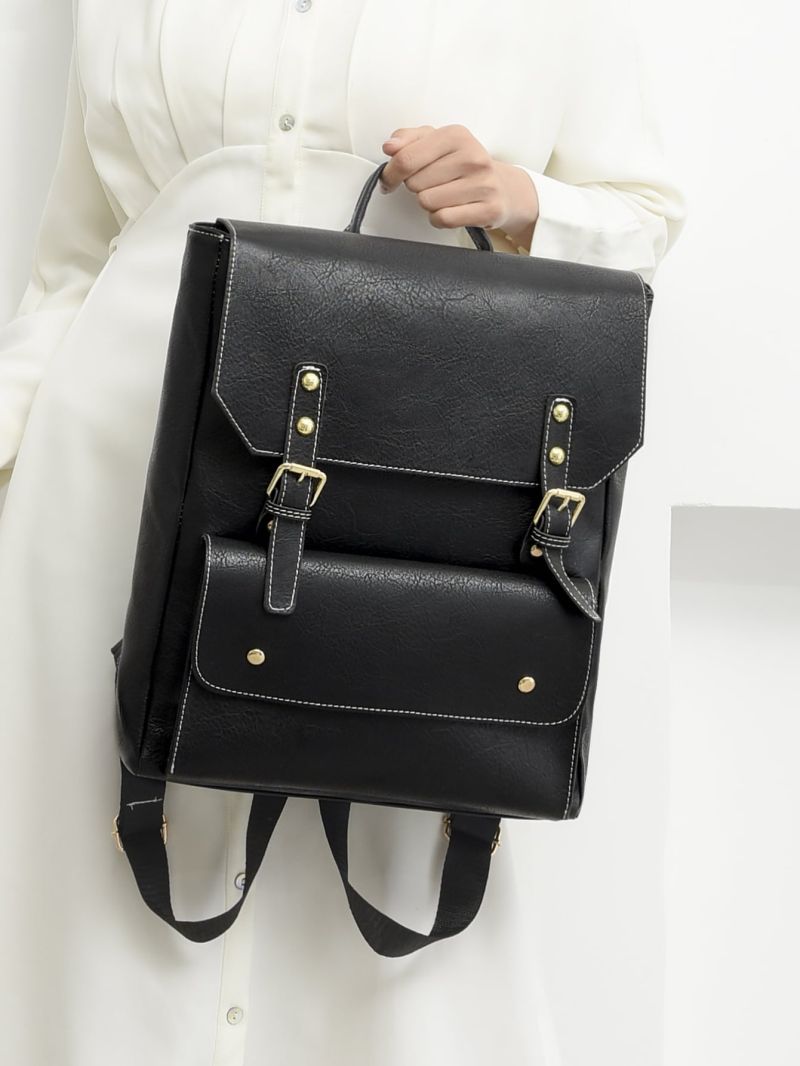 Medium Flap Backpack Buckle Decor Pocket Front For Daily