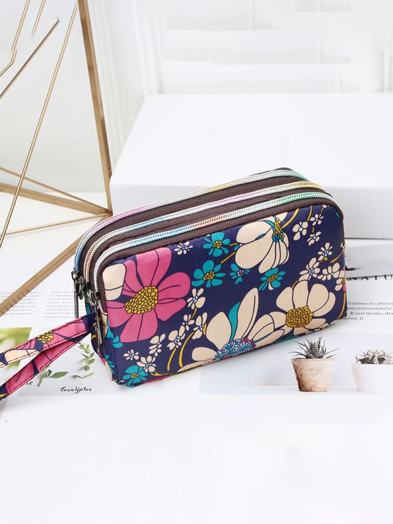 Floral Pattern Long Wallet Multi-Zipper Waterproof