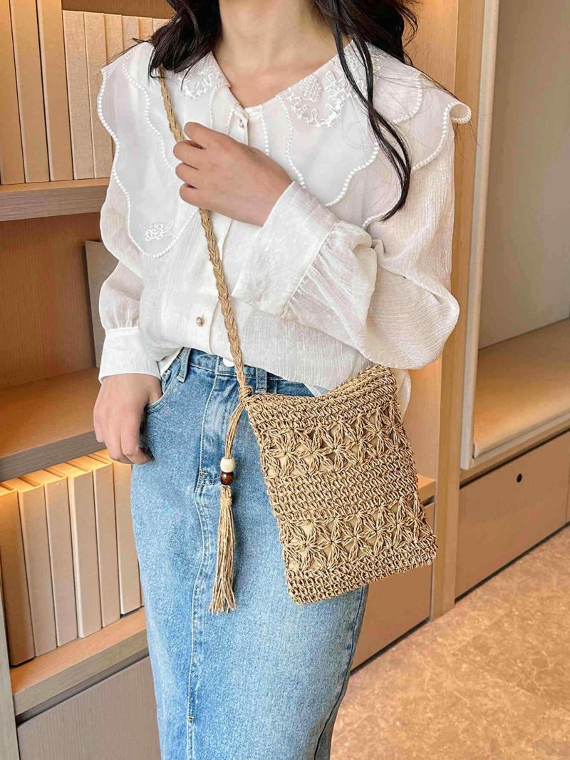 Mini Straw Bag Tassel Decor