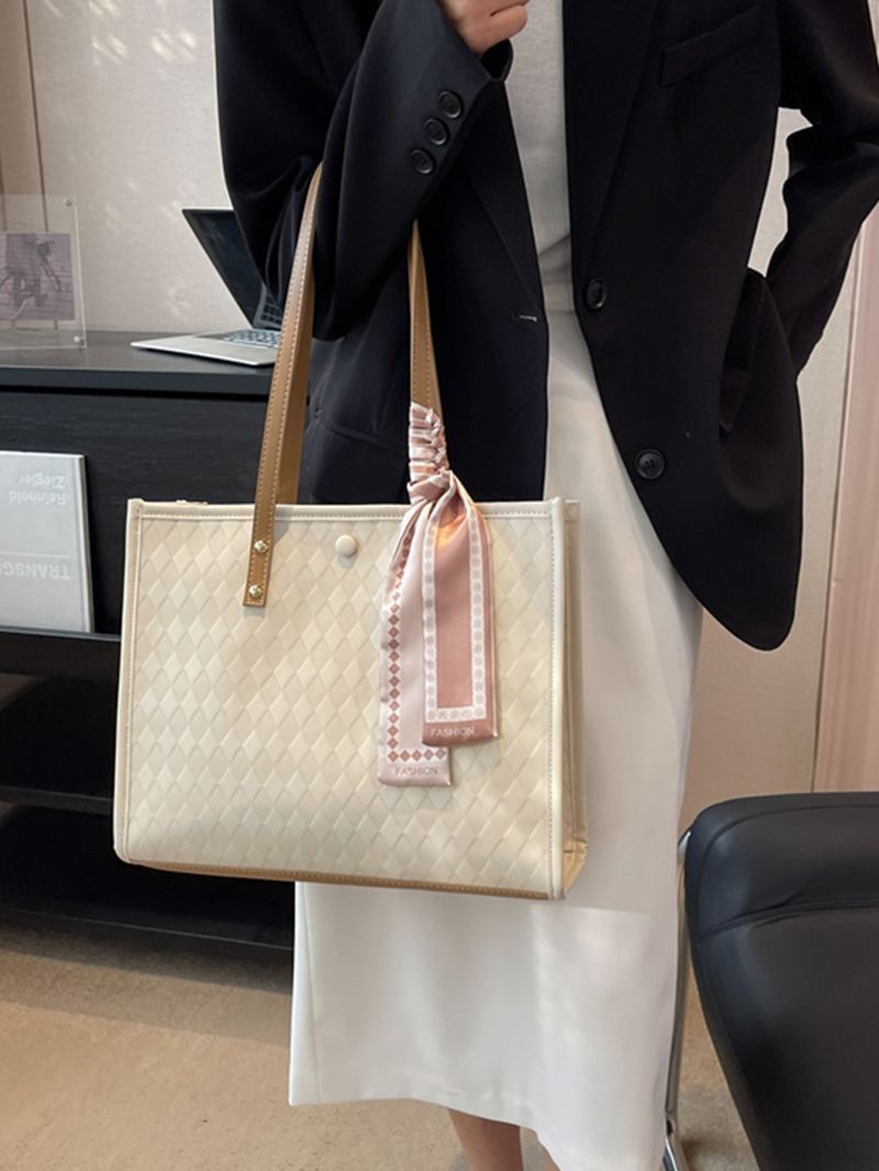 Twilly Scarf Decor Shoulder Tote Bag Small Beige