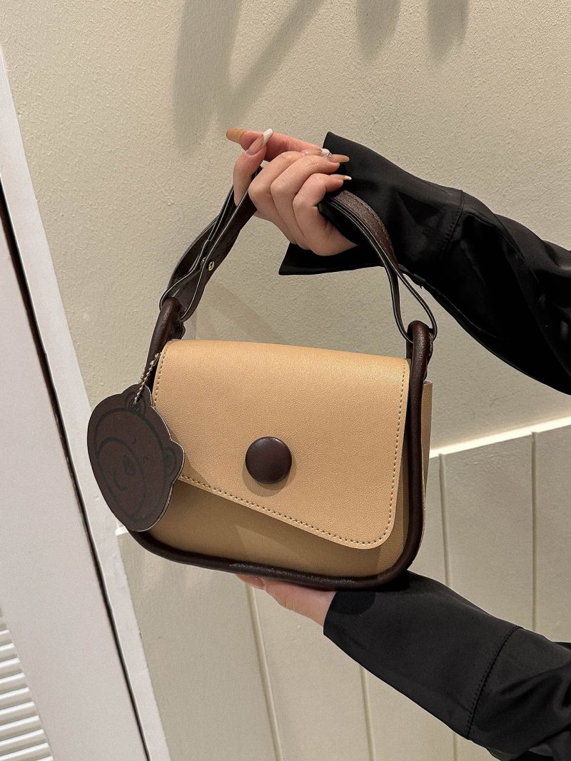 Mini Square Bag Button Decor Flap PU With Bag Charm