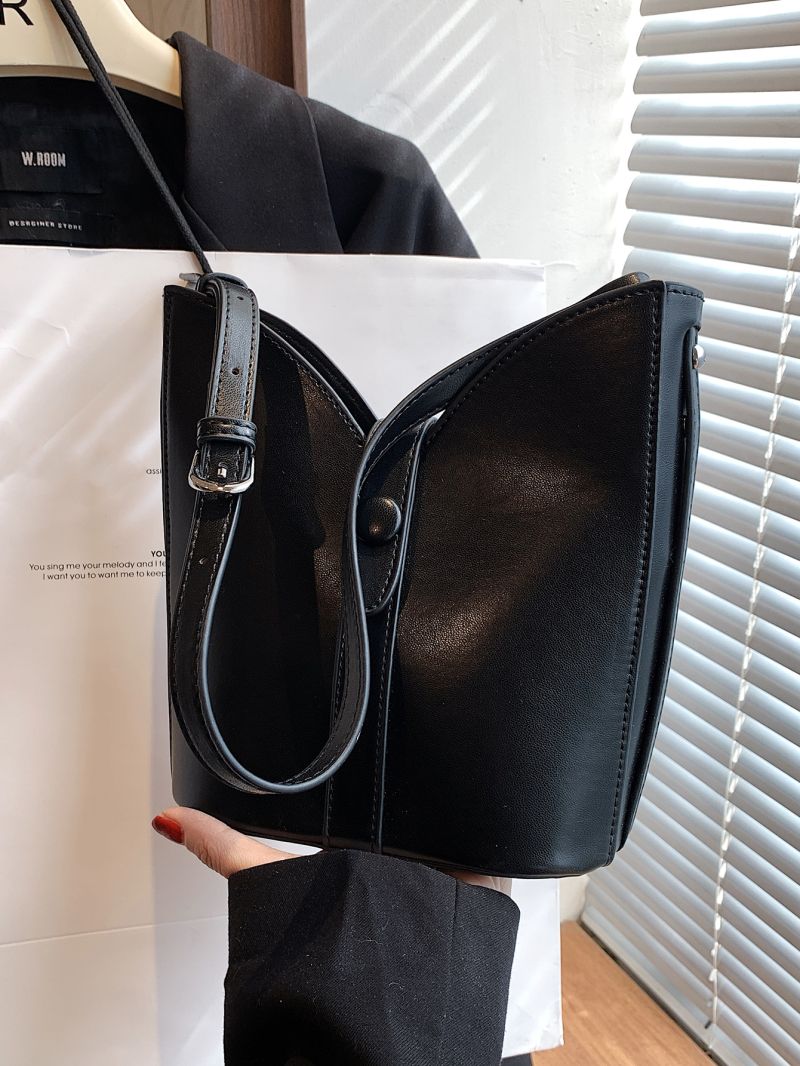 Small Bucket Bag Button Decor Adjustable Strap For Work