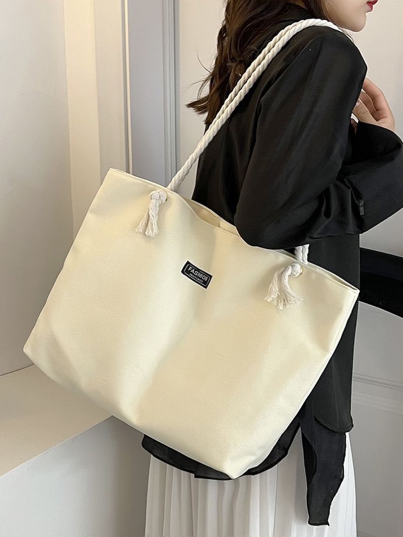 Oversized Shopper Bag Casual Letter Patch Decor Polyester For Shopping