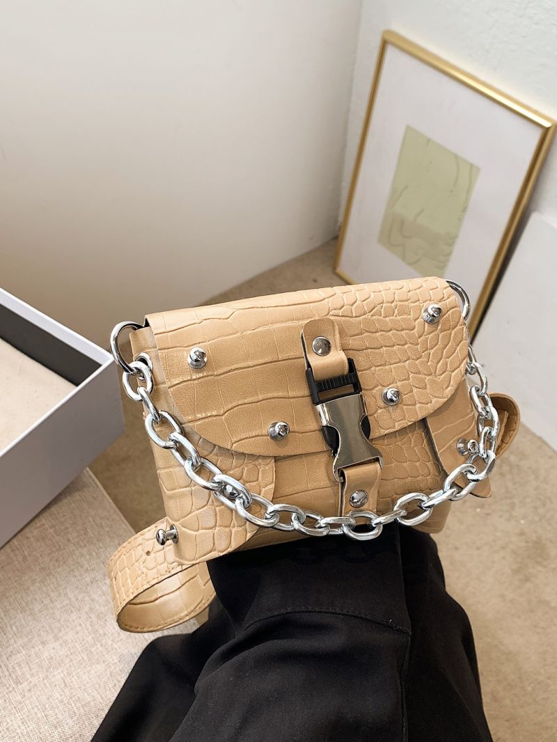 Mini Square Bag Crocodile Embossed Release Buckle Decor For Daily Life