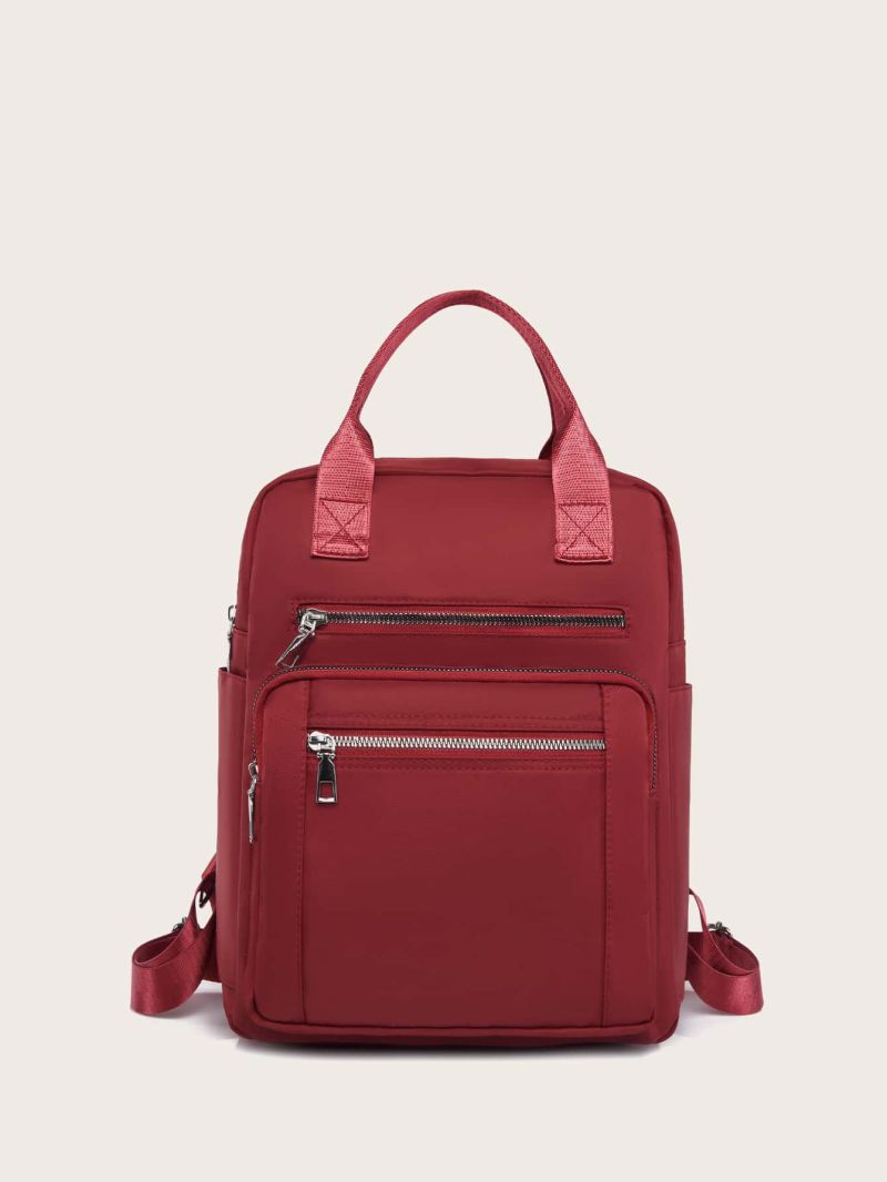 Red Classic Backpack Double Handle Zipper For School