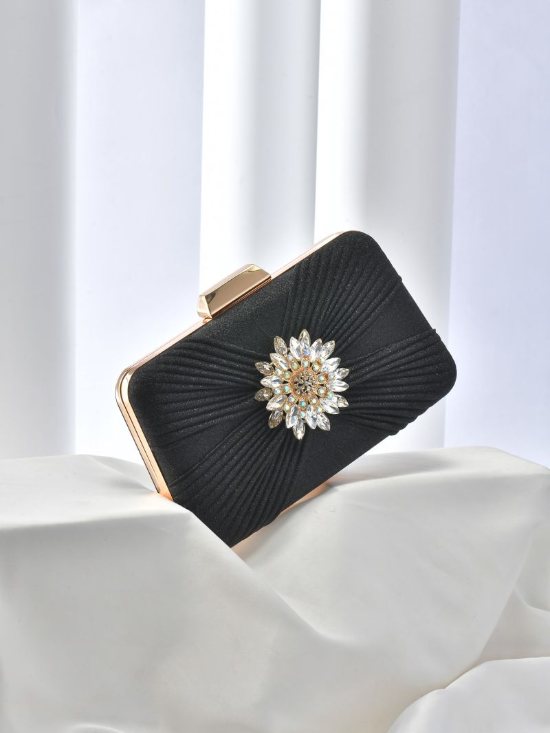 Mini Box Bag Glamorous Rhinestone Decor Ruched Detail Glitter Chain For Party