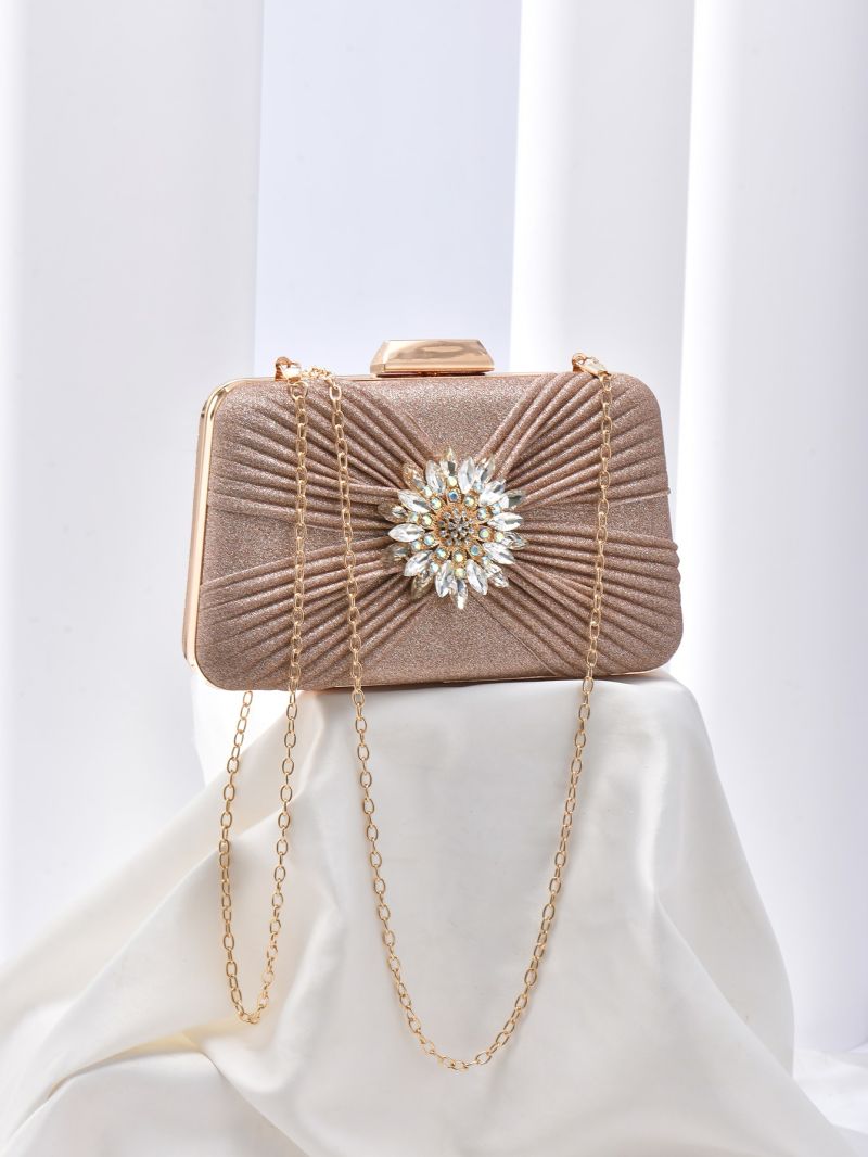Mini Box Bag Glamorous Rhinestone Decor Ruched Detail Chain Glitter For Party