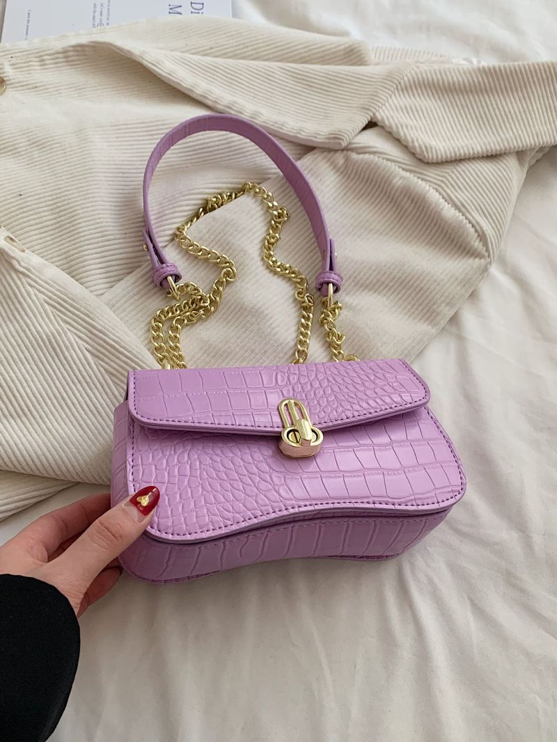 Mini Flap Crossbody Bag Geometric Embossed Turn Lock PU