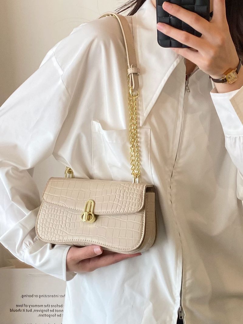 Mini Flap Crossbody Bag Geometric Embossed PU