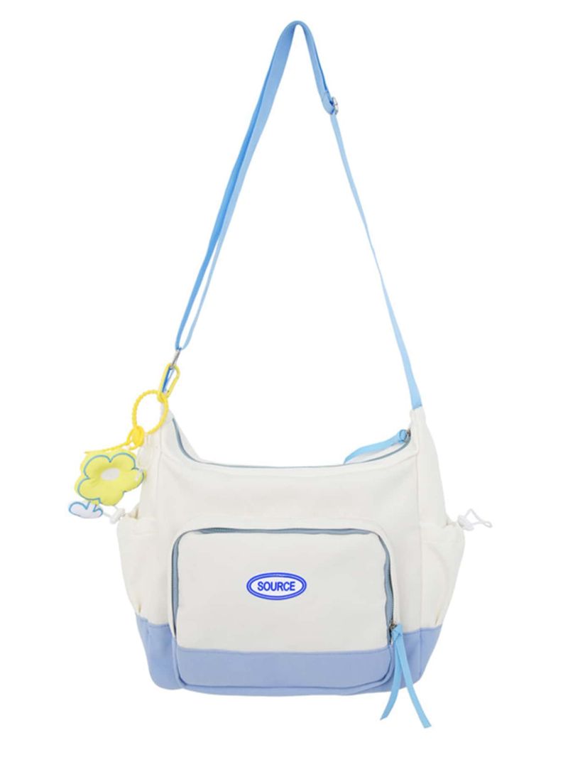 Two Tone Hobo Bag Letter Graphic With Flower Bag Charm